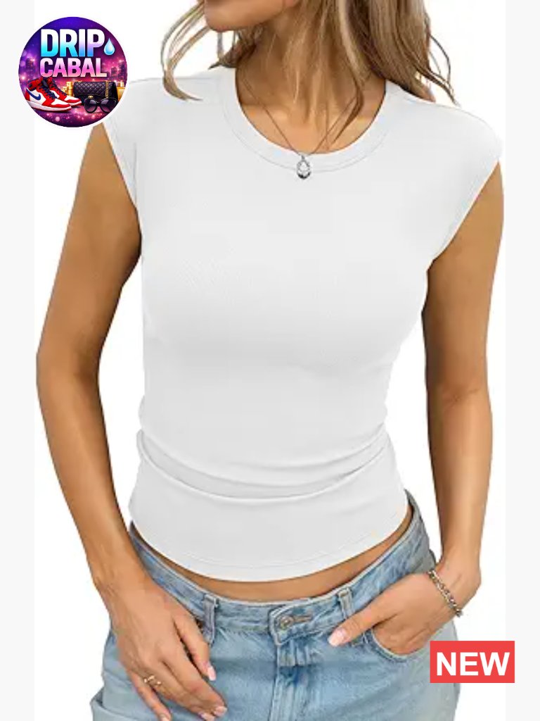 Women's Cotton Ribbed Cap Sleeve Tank Top Fitted Basic T-Shirt